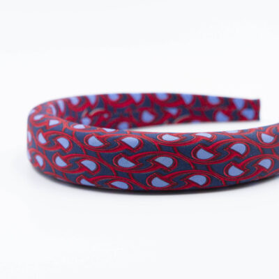 blauw met rode puffy diadeem haarband handgemaakt van een stropdas