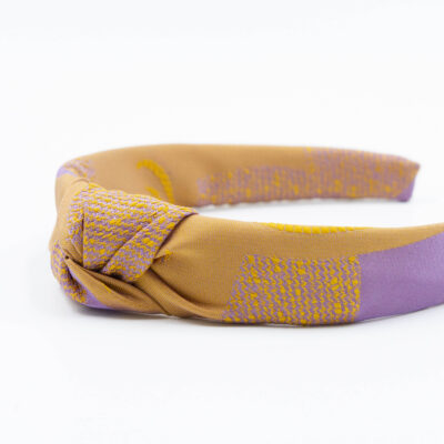 Paars met oranje diadeem haarband met knoop handgemaakt van een stropdas